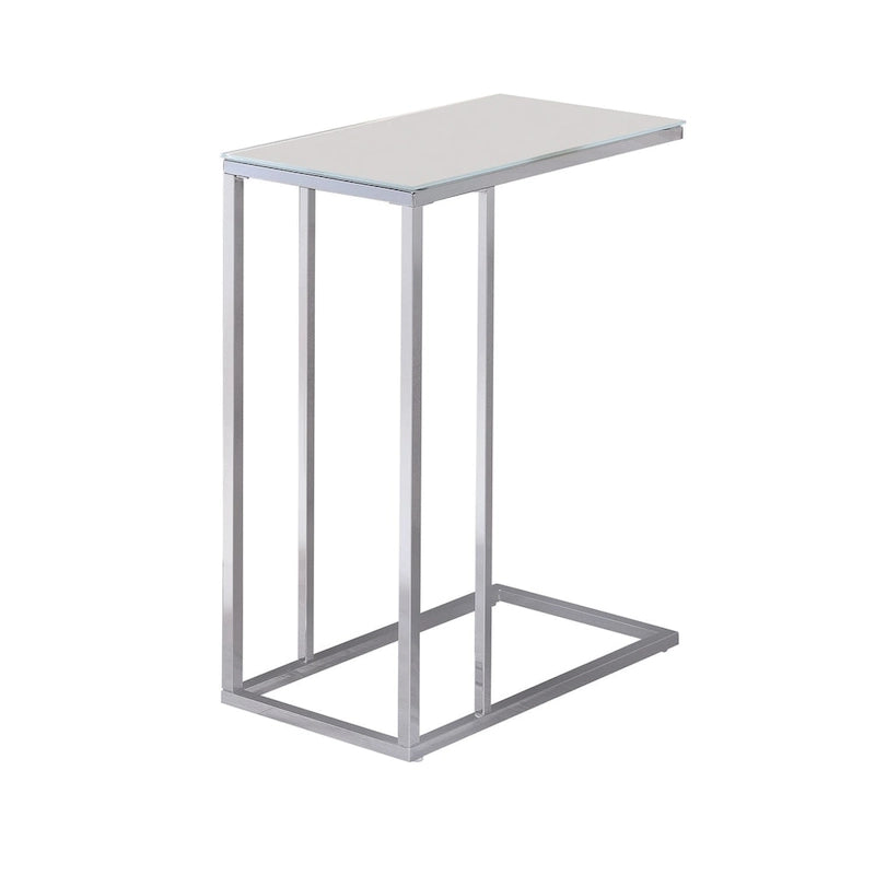 Accent Table – White Tempered Glass Top, Chrome Base, Slides Under Sofa, Multi-Functional - Image 2