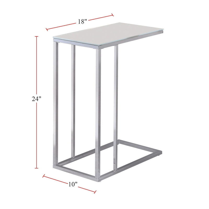 Accent Table – White Tempered Glass Top, Chrome Base, Slides Under Sofa, Multi-Functional - Image 3