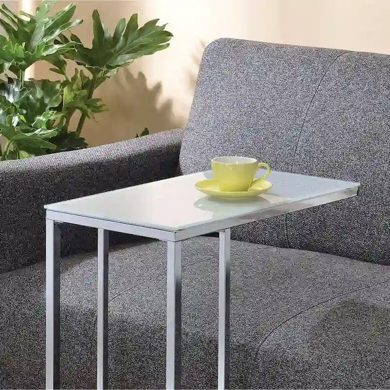 Accent Table – White Tempered Glass Top, Chrome Base, Slides Under Sofa, Multi-Functional - Image 4