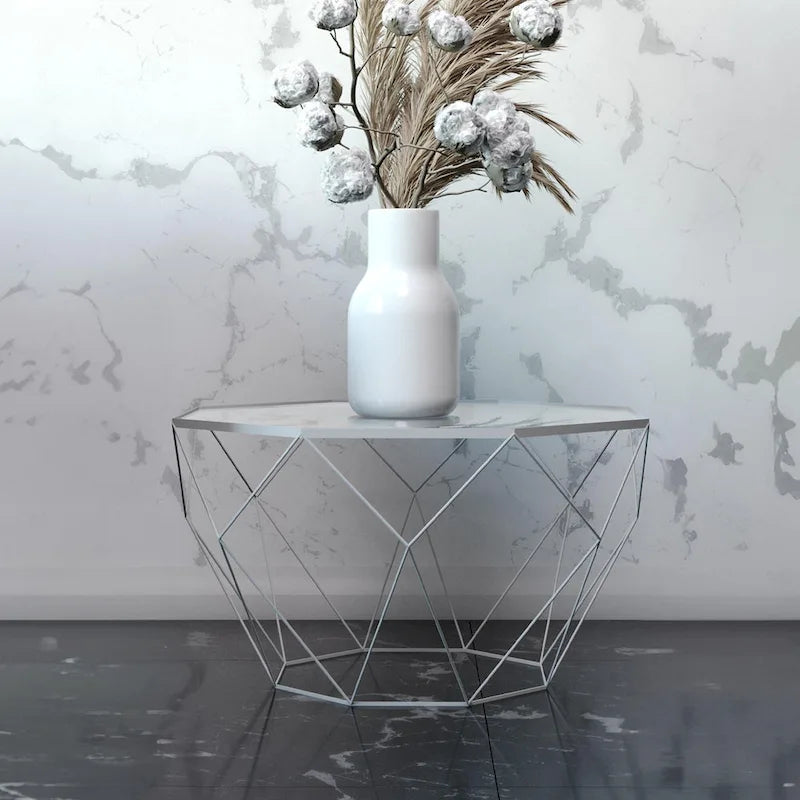 Modern Octagon Coffee Table – 21.5 Tempered Glass Top, Gold Geometric Metal Base, Multi-Use - Image 11