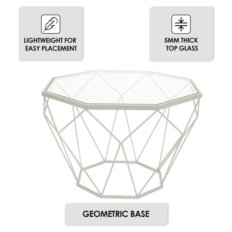 Modern Octagon Coffee Table – 21.5 Tempered Glass Top, Gold Geometric Metal Base, Multi-Use - Image 13