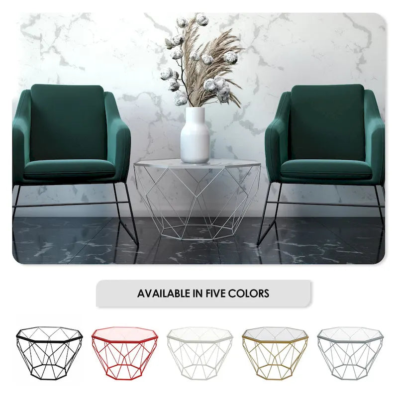 Modern Octagon Coffee Table – 21.5 Tempered Glass Top, Gold Geometric Metal Base, Multi-Use - Image 14