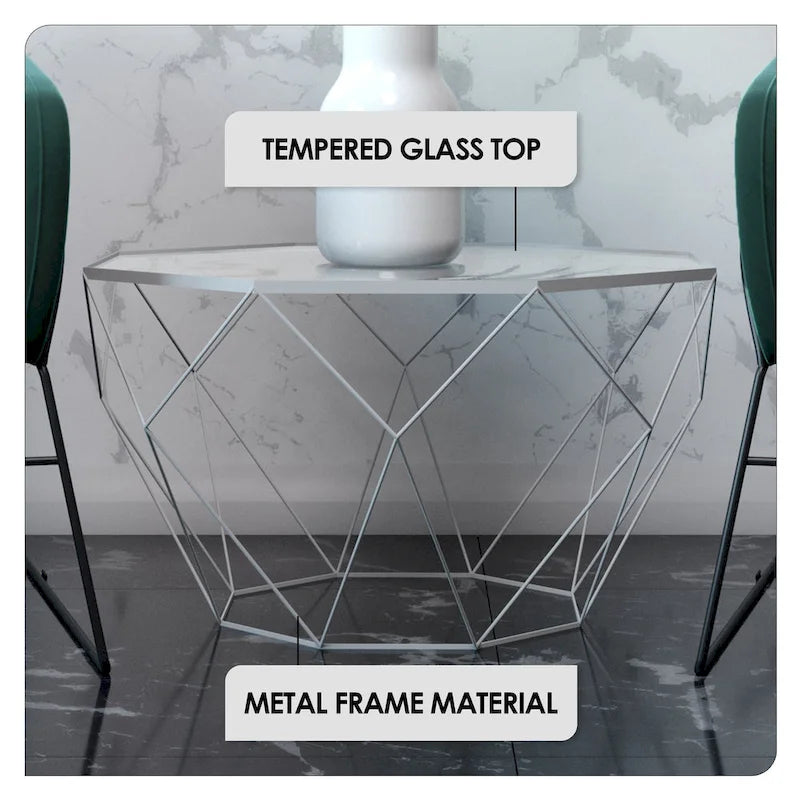Modern Octagon Coffee Table – 21.5 Tempered Glass Top, Gold Geometric Metal Base, Multi-Use - Image 15