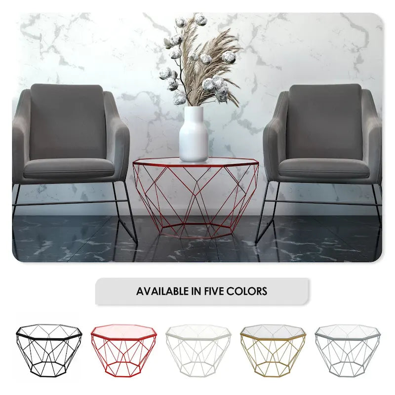 Modern Octagon Coffee Table – 21.5 Tempered Glass Top, Gold Geometric Metal Base, Multi-Use - Image 23