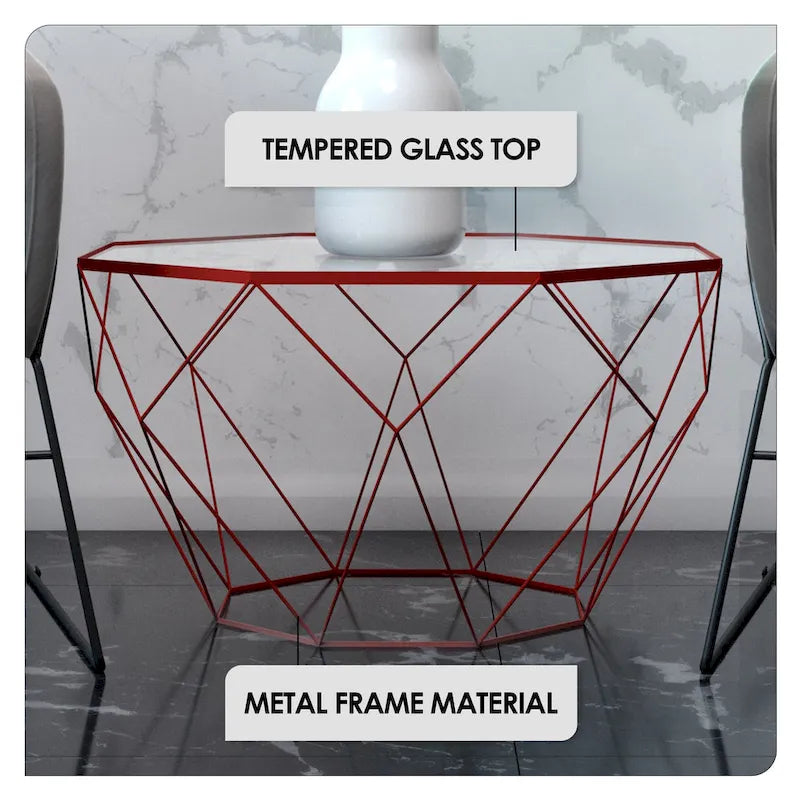 Modern Octagon Coffee Table – 21.5 Tempered Glass Top, Gold Geometric Metal Base, Multi-Use - Image 24