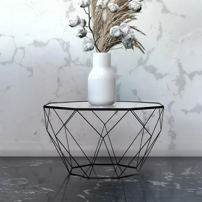 Modern Octagon Coffee Table – 21.5 Tempered Glass Top, Gold Geometric Metal Base, Multi-Use - Image 32