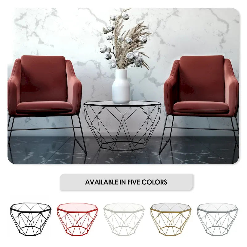 Modern Octagon Coffee Table – 21.5 Tempered Glass Top, Gold Geometric Metal Base, Multi-Use - Image 37
