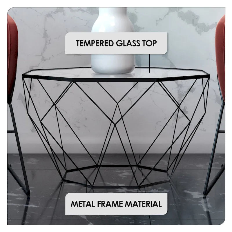 Modern Octagon Coffee Table – 21.5 Tempered Glass Top, Gold Geometric Metal Base, Multi-Use - Image 38