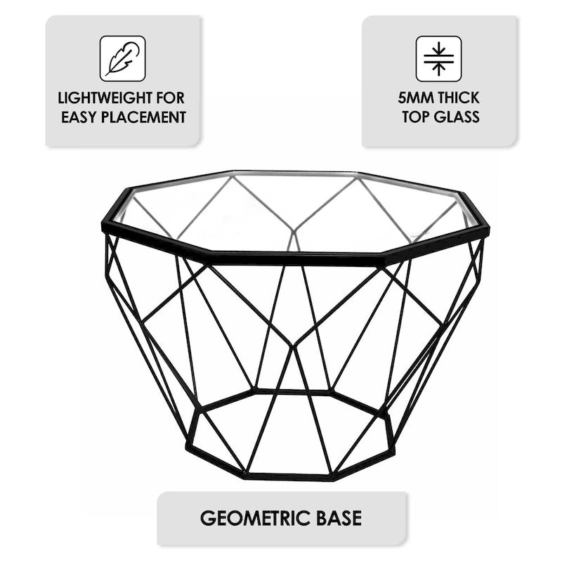 Modern Octagon Coffee Table – 21.5 Tempered Glass Top, Gold Geometric Metal Base, Multi-Use - Image 39