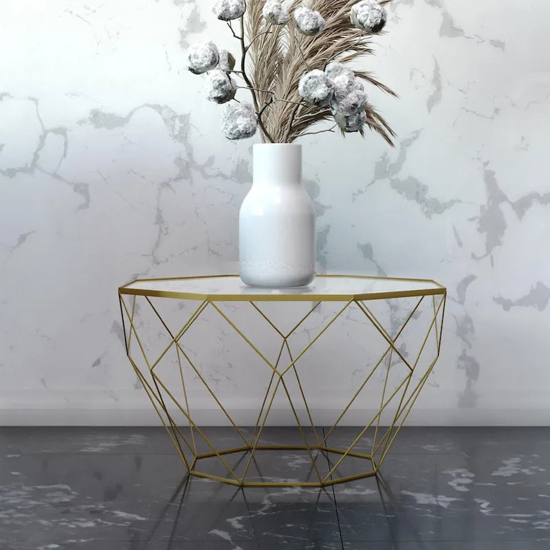 Modern Octagon Coffee Table – 21.5 Tempered Glass Top, Gold Geometric Metal Base, Multi-Use - Image 5