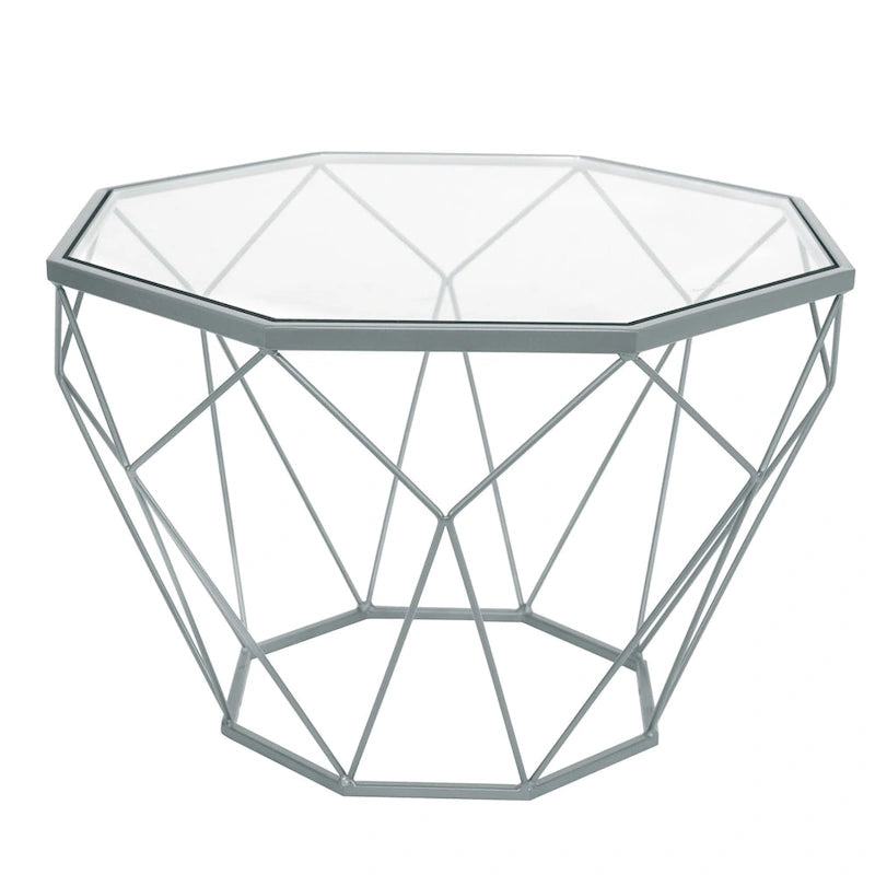 Modern Octagon Coffee Table – 21.5 Tempered Glass Top, Gold Geometric Metal Base, Multi-Use - Image 41