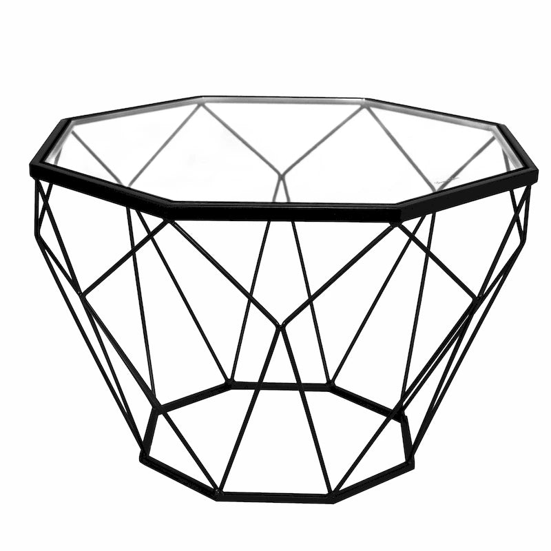 Modern Octagon Coffee Table – 21.5 Tempered Glass Top, Gold Geometric Metal Base, Multi-Use - Image 6