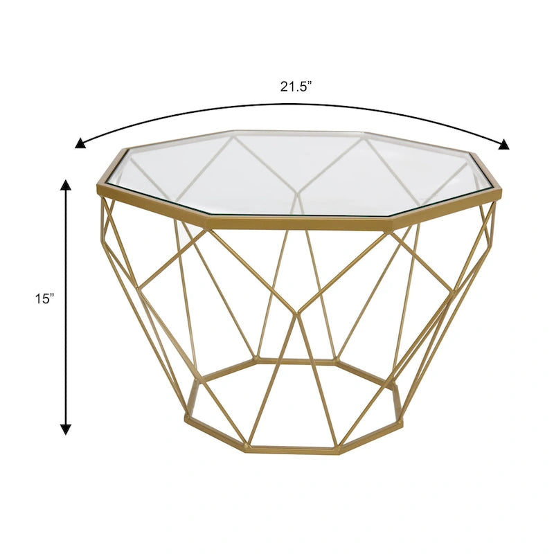 Modern Octagon Coffee Table – 21.5 Tempered Glass Top, Gold Geometric Metal Base, Multi-Use - Image 7