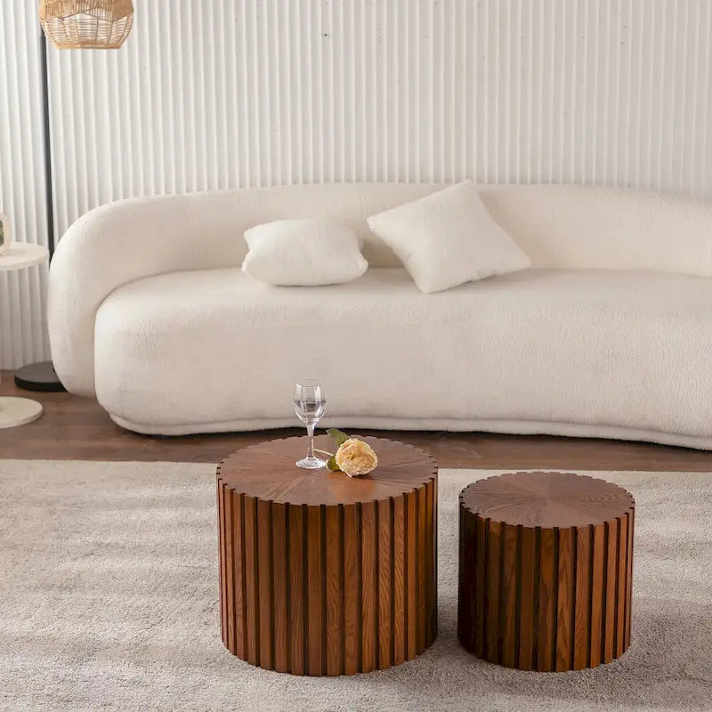 Round Wood Coffee Table – Hand-Carved Relief Design, Non-Slip Foot Pads, Fully Assembled - Image 5