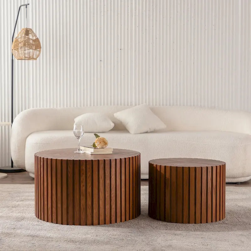 Round Wood Coffee Table – Hand-Carved Relief Design, Non-Slip Foot Pads, Fully Assembled - Image 6