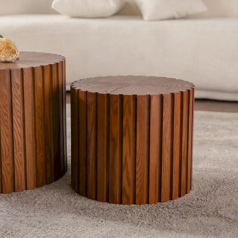 Round Wood Coffee Table – Hand-Carved Relief Design, Non-Slip Foot Pads, Fully Assembled - Image 7