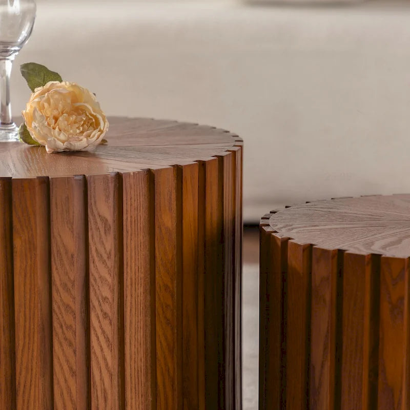 Round Wood Coffee Table – Hand-Carved Relief Design, Non-Slip Foot Pads, Fully Assembled - Image 8