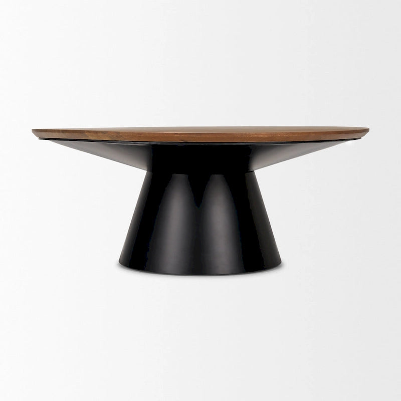 Round Coffee Table – Solid Mango Wood Top, Black Cast Iron Pedestal Base, 45 Diameter x 16H - Image 2
