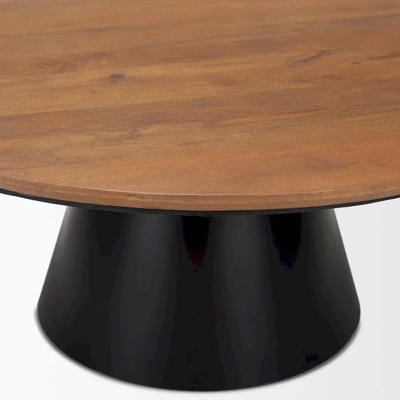Round Coffee Table – Solid Mango Wood Top, Black Cast Iron Pedestal Base, 45 Diameter x 16H - Image 3