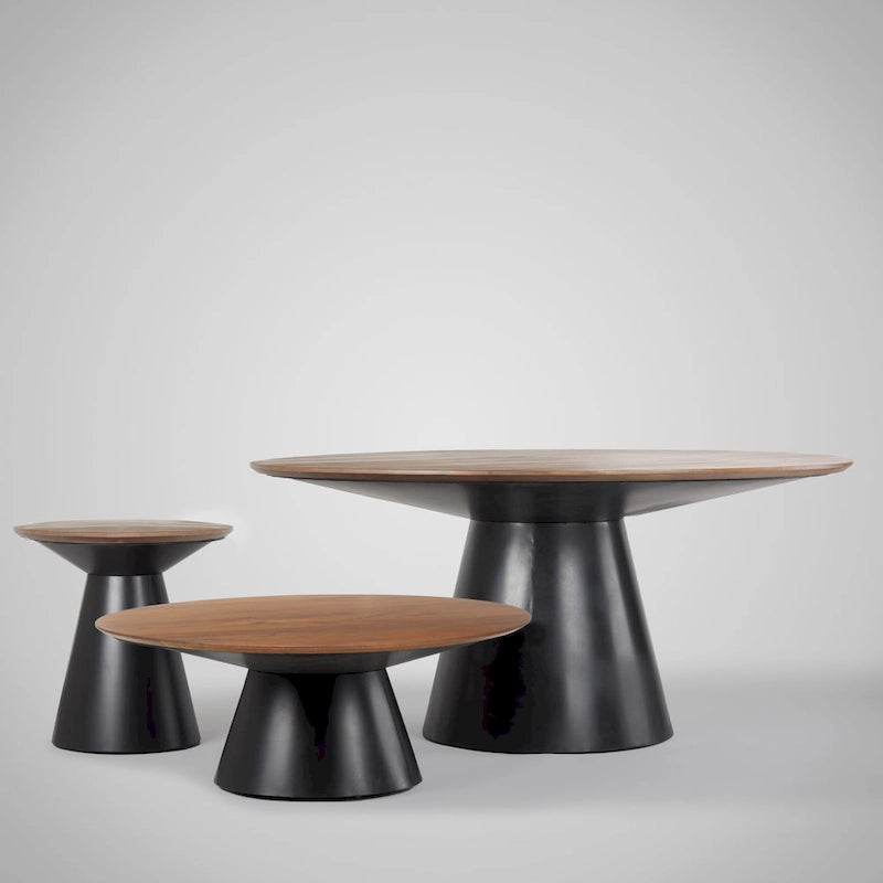 Round Coffee Table – Solid Mango Wood Top, Black Cast Iron Pedestal Base, 45 Diameter x 16H - Image 7