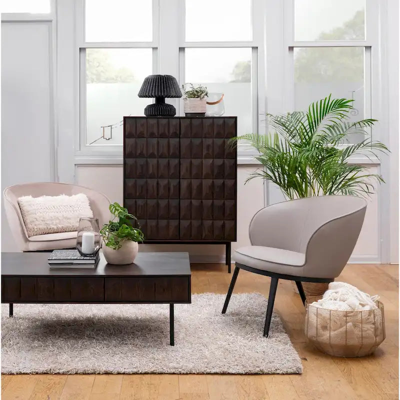 Modern Coffee Table - Espresso Oak Veneer, 2 Drawers, Matte Black Metal Base, 46W x 16.5H - Image 5