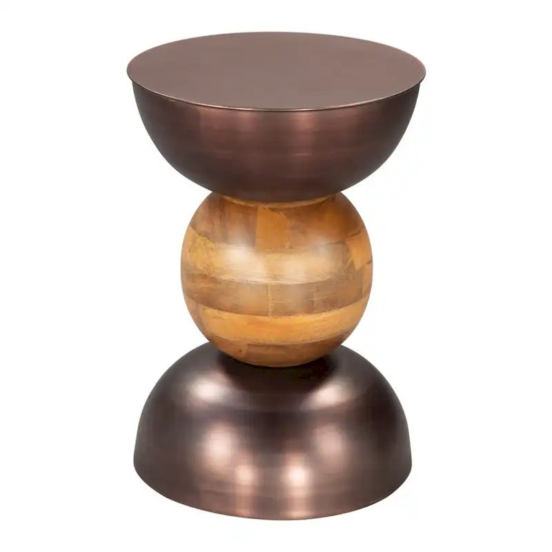 Round Pedestal End Table – Bronze & Brown, Iron & Solid Wood, 17W x 17.3H - Image 3