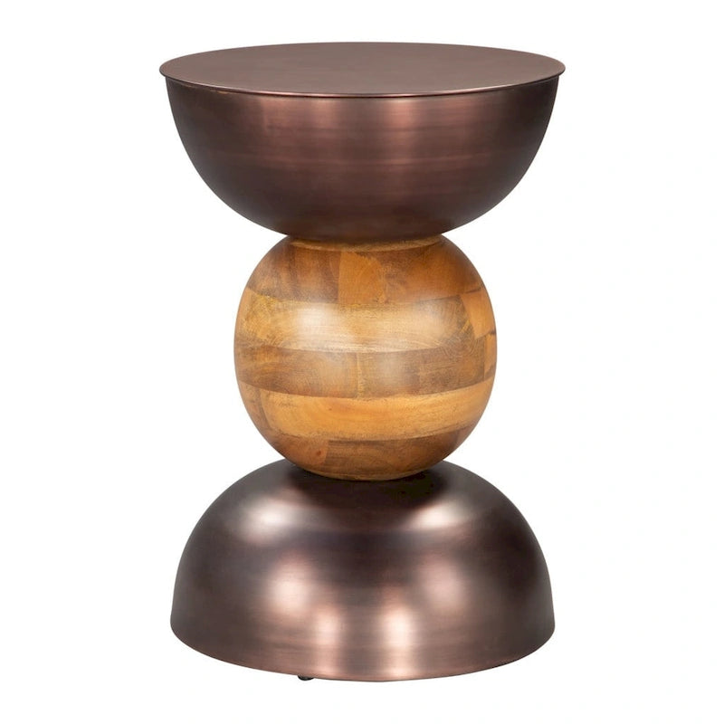 Round Pedestal End Table – Bronze & Brown, Iron & Solid Wood, 17W x 17.3H - Image 4