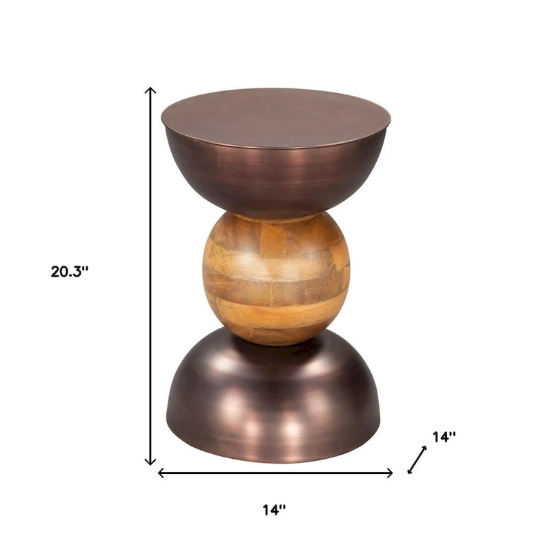 Round Pedestal End Table – Bronze & Brown, Iron & Solid Wood, 17W x 17.3H - Image 5