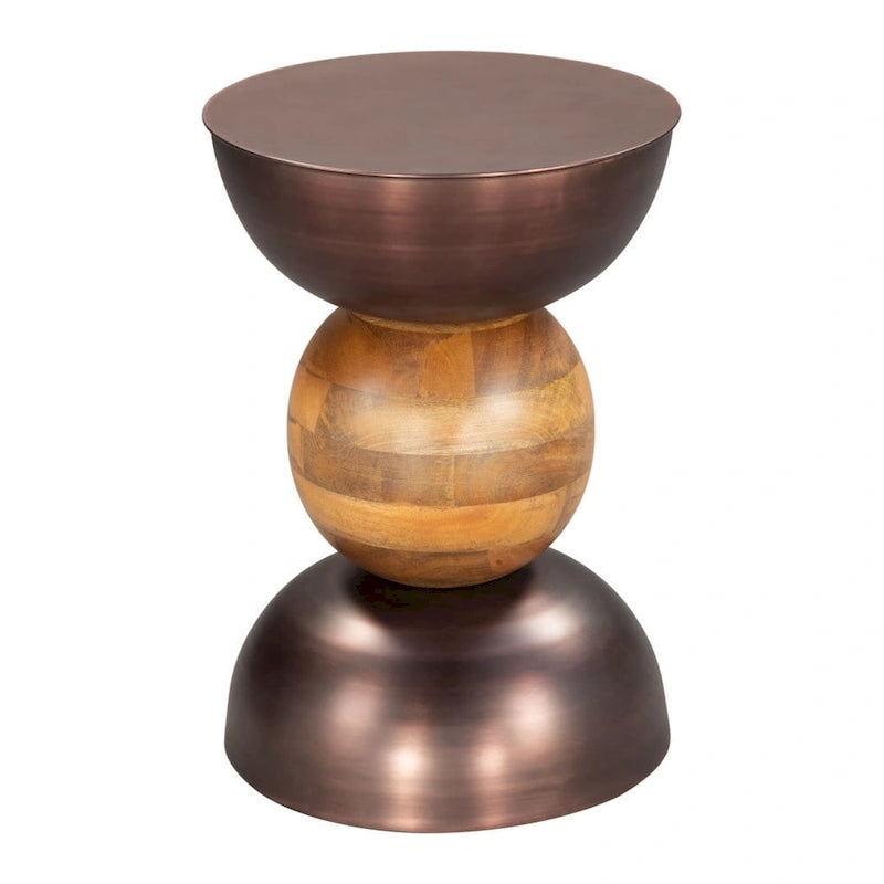Round Pedestal End Table – Bronze & Brown, Iron & Solid Wood, 17W x 17.3H - Image 7