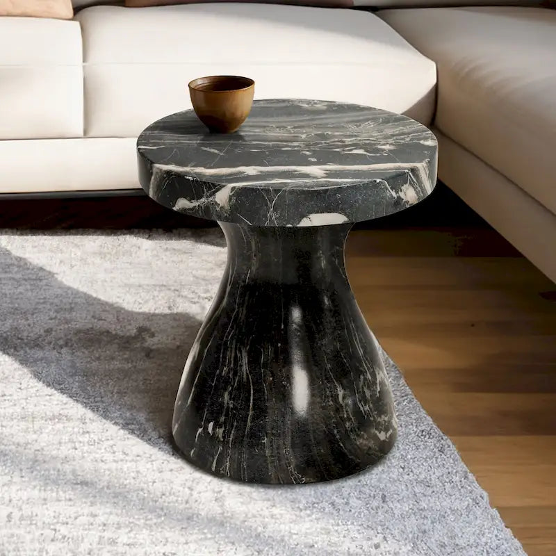 Faux Marble End Table – Weatherproof Concrete, Indoor/Outdoor, 13.7W x 14.4H, Multi-Use Stool - Image 4