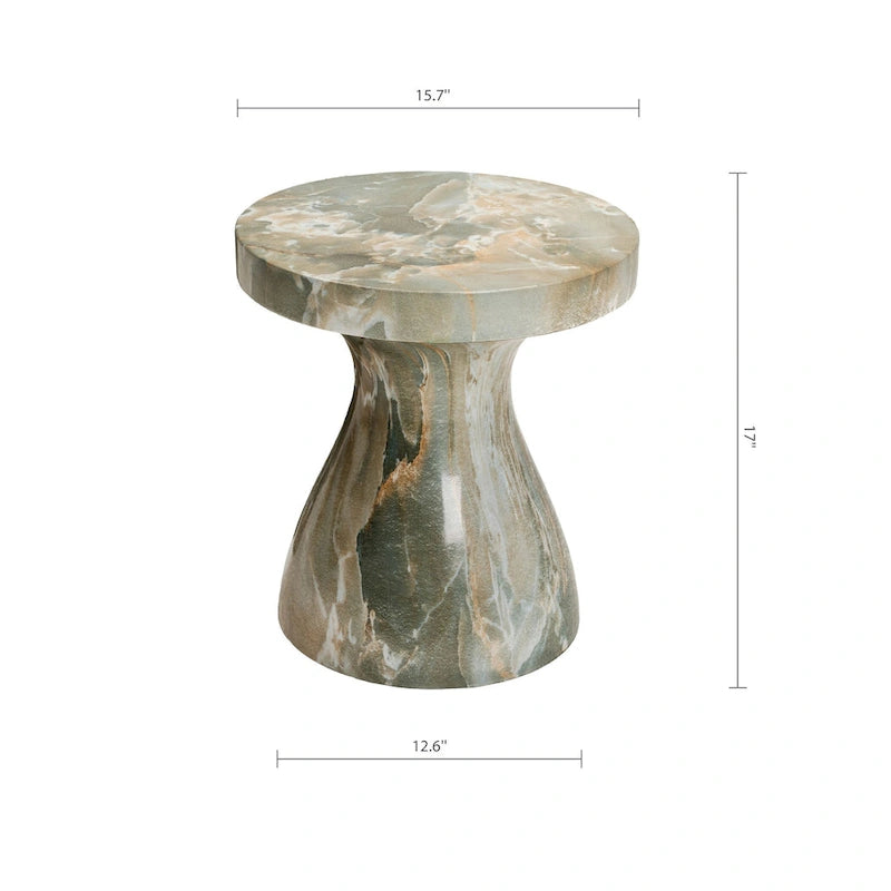 Faux Marble End Table – Weatherproof Concrete, Indoor/Outdoor, 13.7W x 14.4H, Multi-Use Stool - Image 9