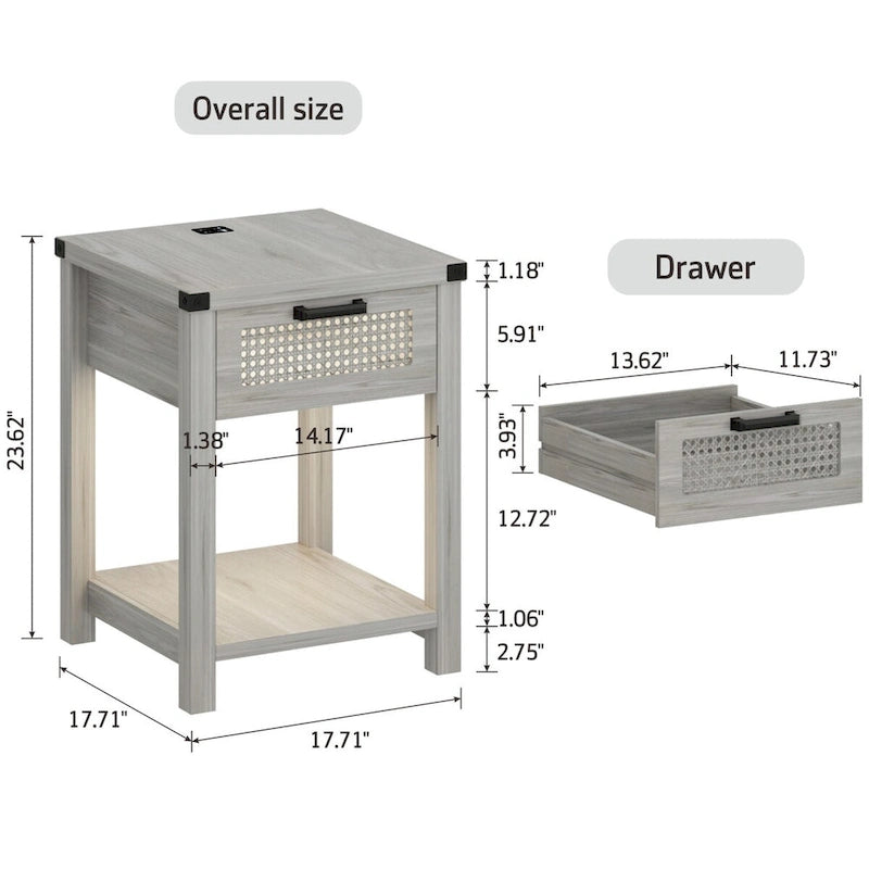 End Table – LED Light, USB & Type-C Charging, Motion Sensor, Rattan Drawer, Farmhouse, 150 lbs - Image 20