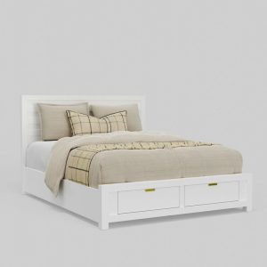 Eastern King Storage Bed - White, Panel Headboard, 2 Drawers, Slats Included, 85W x 80D x 46H