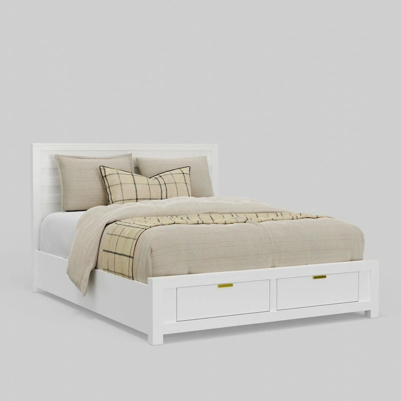 Eastern King Storage Bed - White, Panel Headboard, 2 Drawers, Slats Included, 85W x 80D x 46H