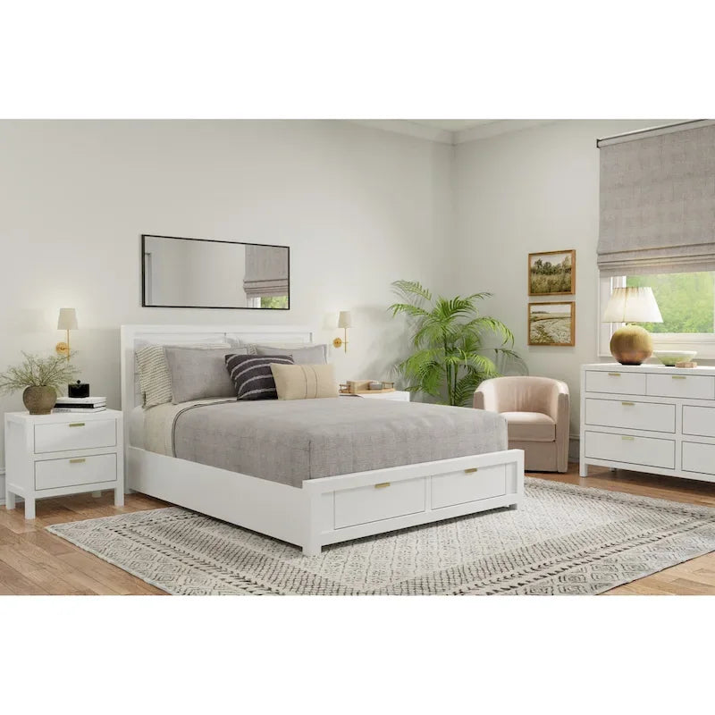 Eastern King Storage Bed - White, Panel Headboard, 2 Drawers, Slats Included, 85W x 80D x 46H - Image 4