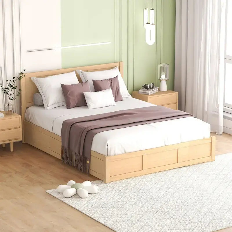 Queen Platform Bed – Pine Wood & MDF, 2 Drawers, Under-Bed Storage, 10 Slats, 600 lbs Capacity - Image 3