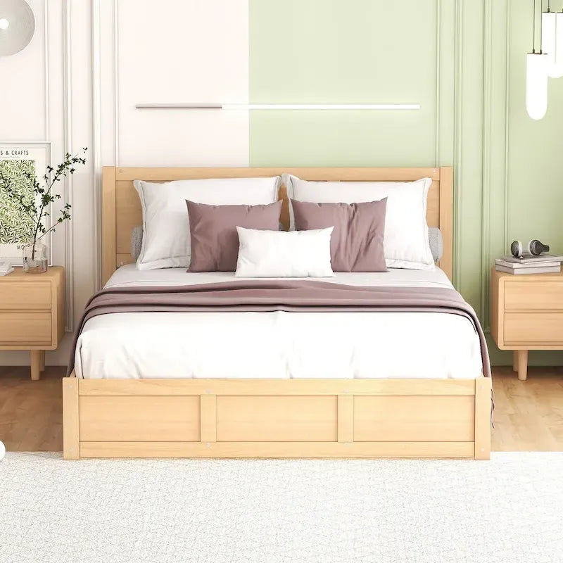 Queen Platform Bed – Pine Wood & MDF, 2 Drawers, Under-Bed Storage, 10 Slats, 600 lbs Capacity - Image 4