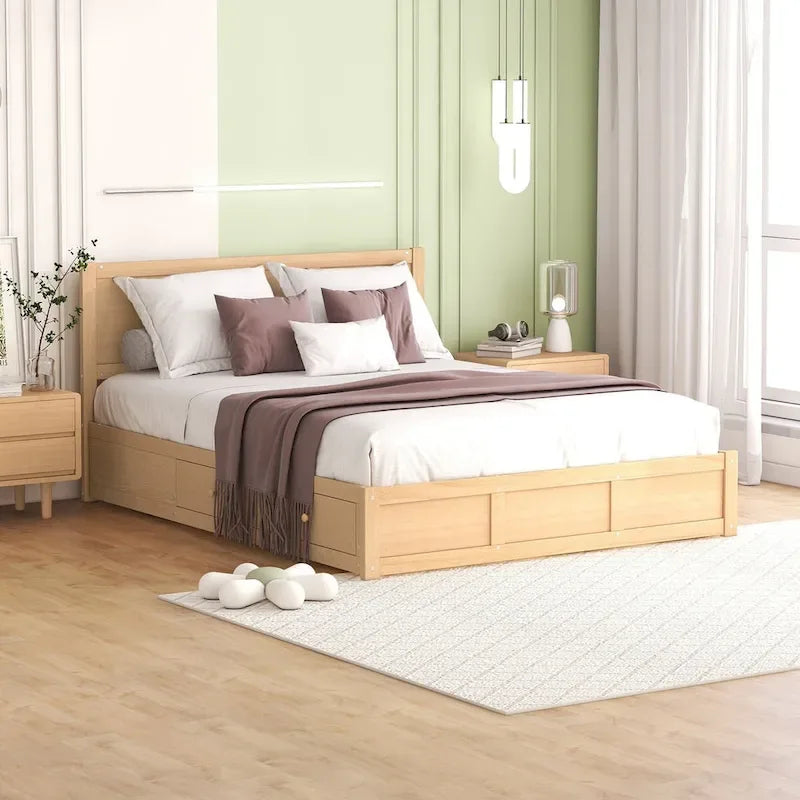 Queen Platform Bed – Pine Wood & MDF, 2 Drawers, Under-Bed Storage, 10 Slats, 600 lbs Capacity - Image 5