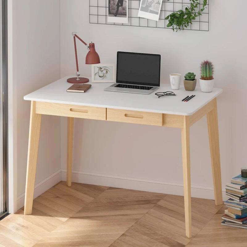 Home Office Desk – 39.4W, MDF & Solid Wood, 2 Drawers, 120 lbs Capacity, Classic Style