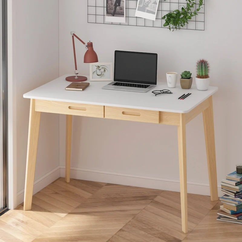 Home Office Desk – 39.4W, MDF & Solid Wood, 2 Drawers, 120 lbs Capacity, Classic Style - Image 2