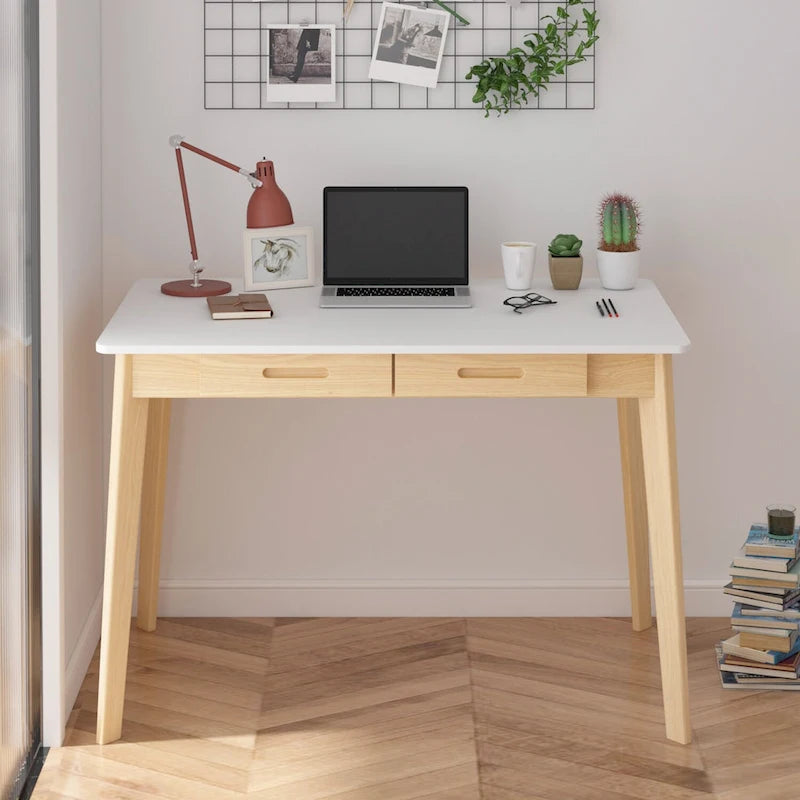 Home Office Desk – 39.4W, MDF & Solid Wood, 2 Drawers, 120 lbs Capacity, Classic Style - Image 3