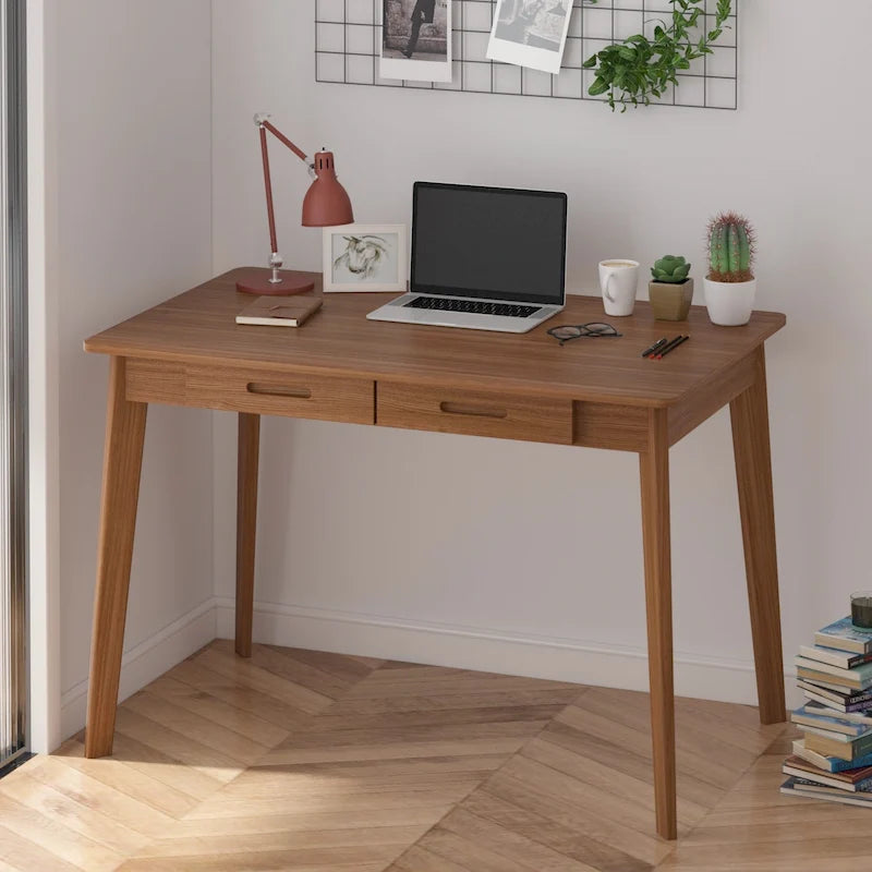 Home Office Desk – 39.4W, MDF & Solid Wood, 2 Drawers, 120 lbs Capacity, Classic Style - Image 4