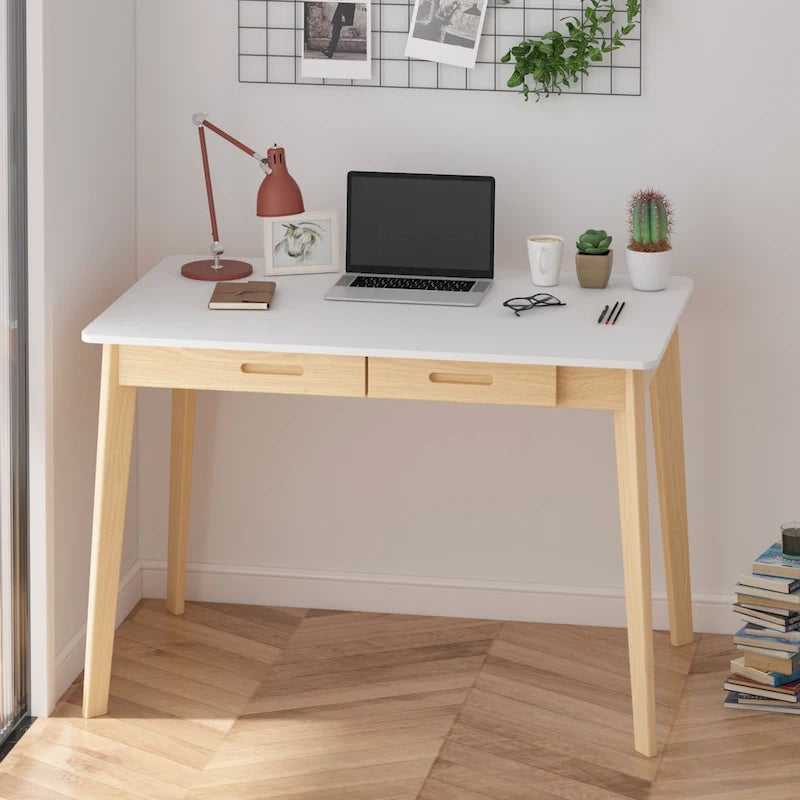 Home Office Desk – 39.4W, MDF & Solid Wood, 2 Drawers, 120 lbs Capacity, Classic Style - Image 5