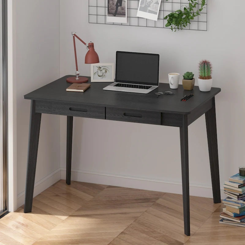 Home Office Desk – 39.4W, MDF & Solid Wood, 2 Drawers, 120 lbs Capacity, Classic Style - Image 6