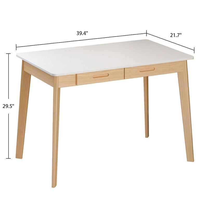 Home Office Desk – 39.4W, MDF & Solid Wood, 2 Drawers, 120 lbs Capacity, Classic Style - Image 7