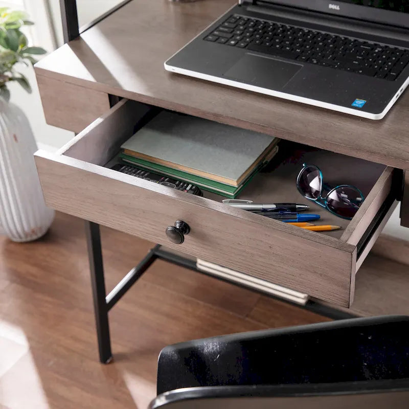 Ladder Desk – Gray Wood, 3 Shelves, 1 Drawer, Wireless Charger, Industrial, 28W x 64H - Image 3