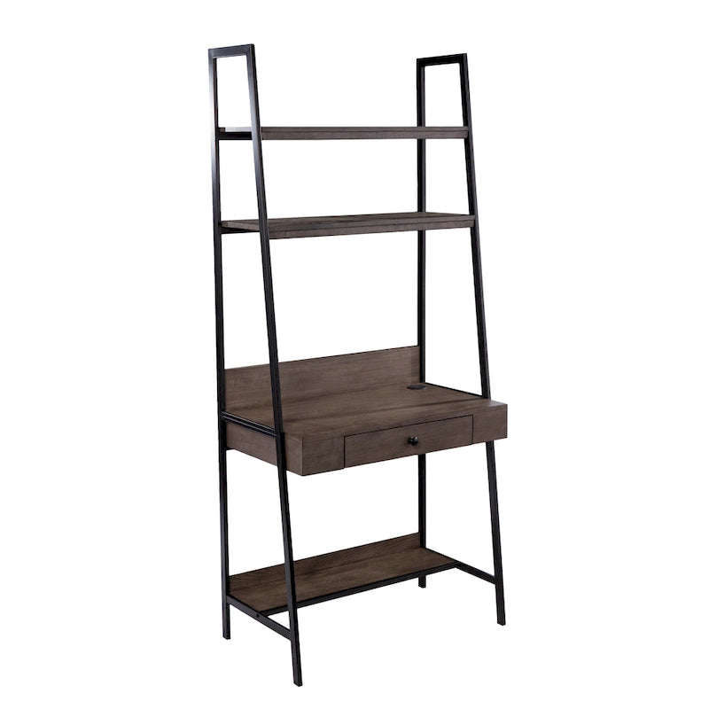 Ladder Desk – Gray Wood, 3 Shelves, 1 Drawer, Wireless Charger, Industrial, 28W x 64H - Image 4