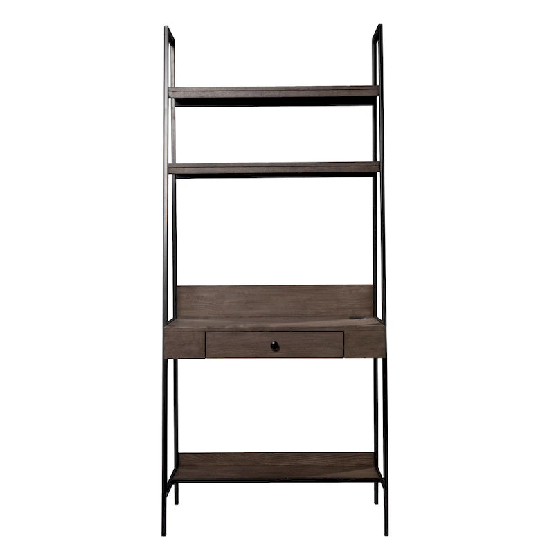Ladder Desk – Gray Wood, 3 Shelves, 1 Drawer, Wireless Charger, Industrial, 28W x 64H - Image 5