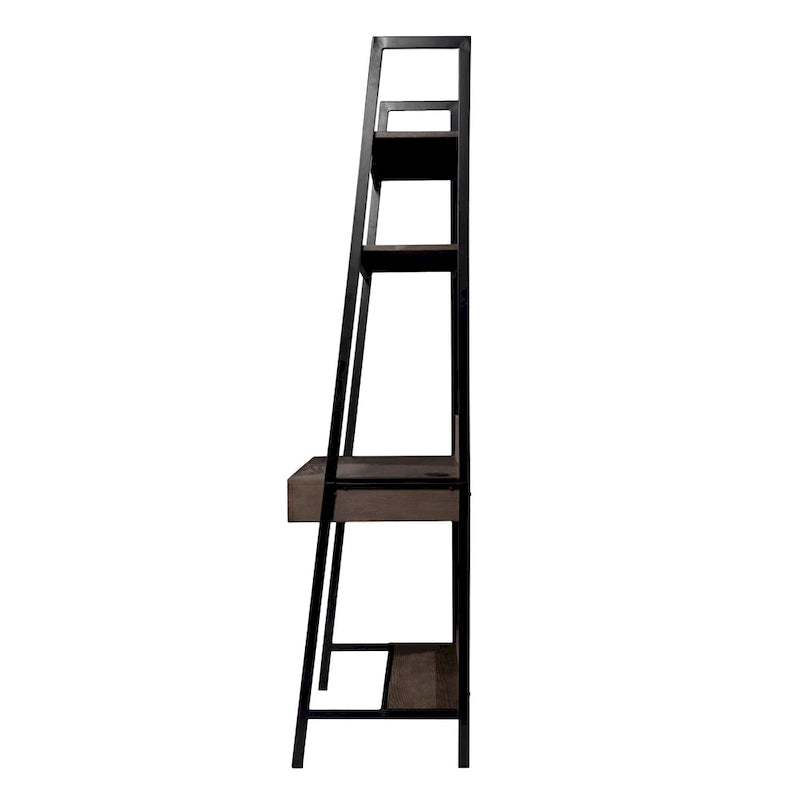 Ladder Desk – Gray Wood, 3 Shelves, 1 Drawer, Wireless Charger, Industrial, 28W x 64H - Image 6