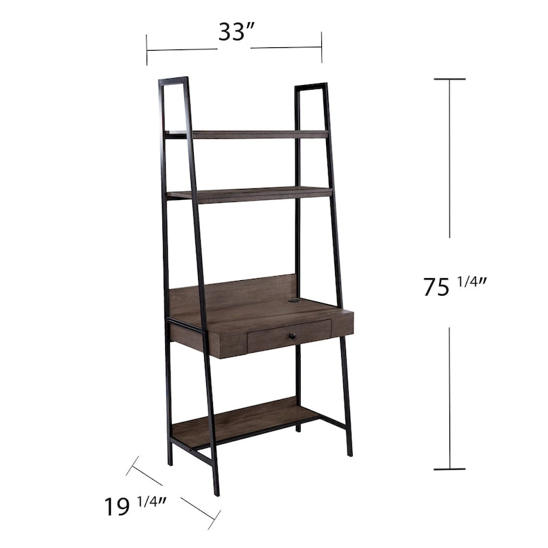 Ladder Desk – Gray Wood, 3 Shelves, 1 Drawer, Wireless Charger, Industrial, 28W x 64H - Image 8